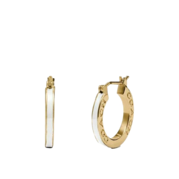 Coach F73021 HUGGIE EARRINGS Enamel GOLD/CHALK - Picture 1 of 8